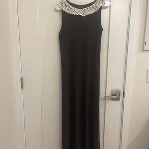 Vintage Old Money Eileen Fisher Elegant Wool Dark Gray Dress Lace Preppy